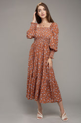 Fall for it Smocked Floral Midi Dress