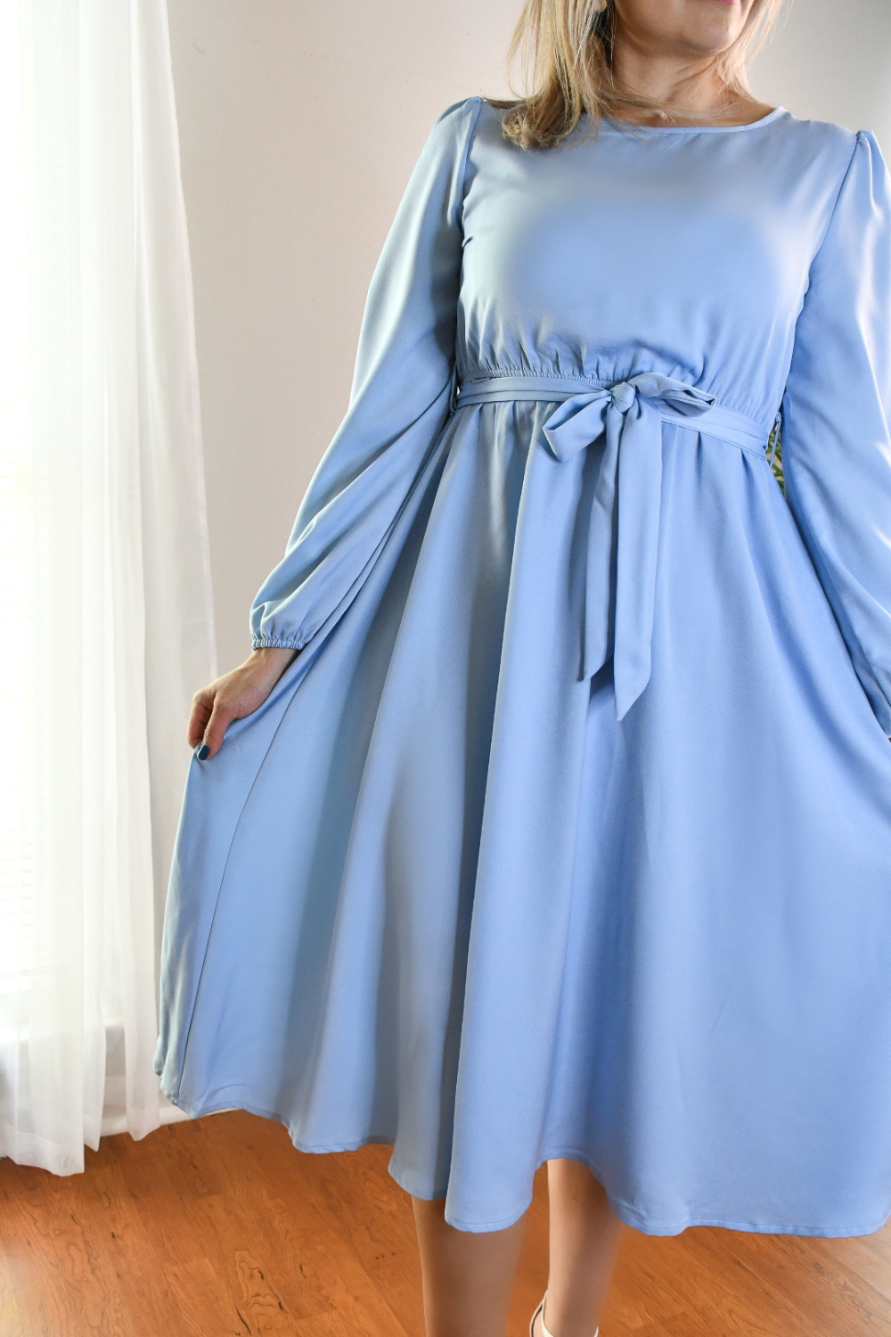 Hollywood Satin Midi Dress- Blue