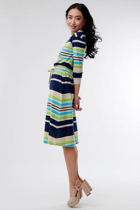 Joyful Striped Drawstring Midi Dress