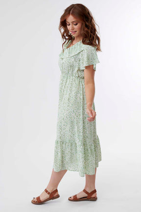 True To You Green Floral Midi Dress