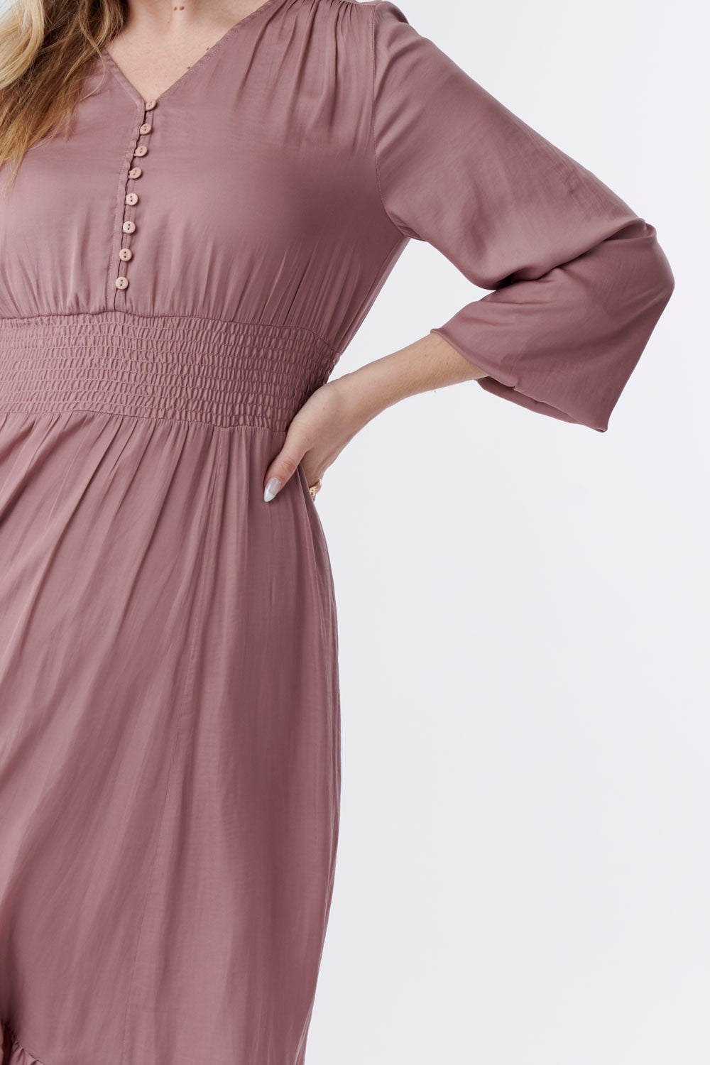 Chloe Smocked Waist Midi Dress- Pink