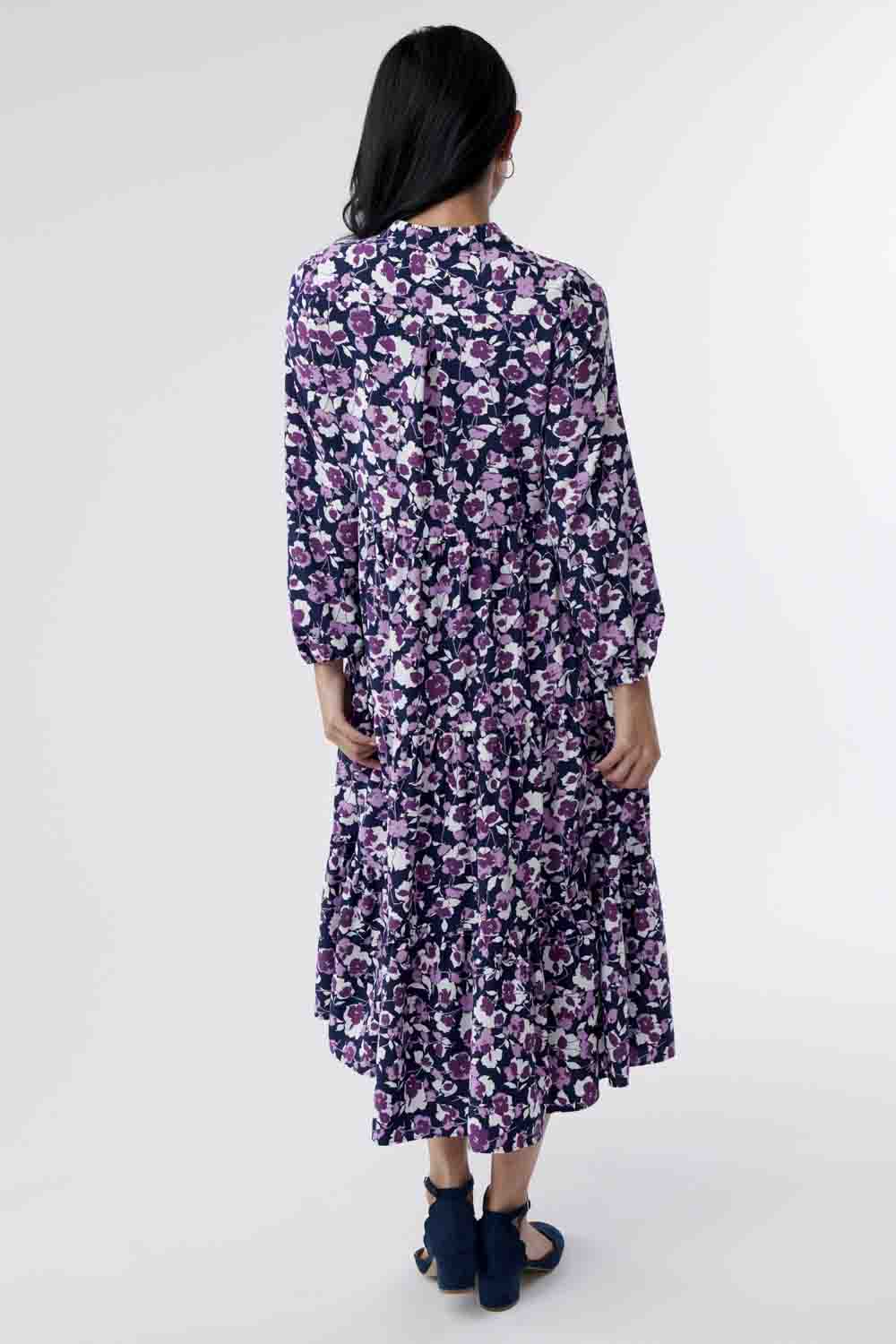 Adeline A-line Floral Midi Dress- Purple