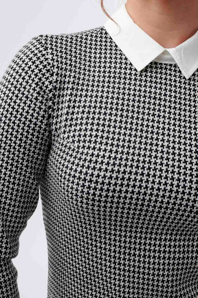 Wednesday Shift Collared Houndstooth Dress