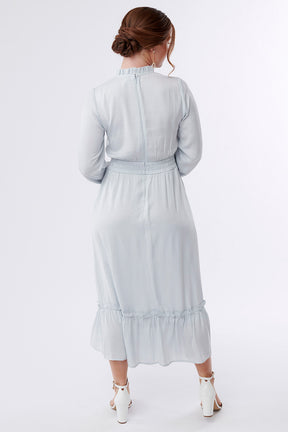 Victoria Pin Tuck Ruffled Dress-Light Blue