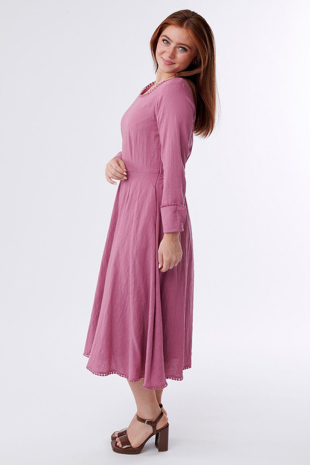 Layla Pink Lace Sleeve Midi Dress