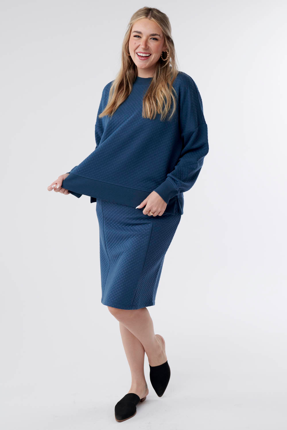 Gabriella Jacquard Knit Sweater Top-Blue