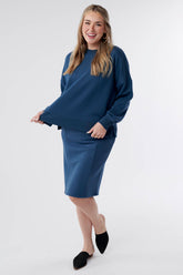Gabriella Jacquard Knit Sweater Top-Blue