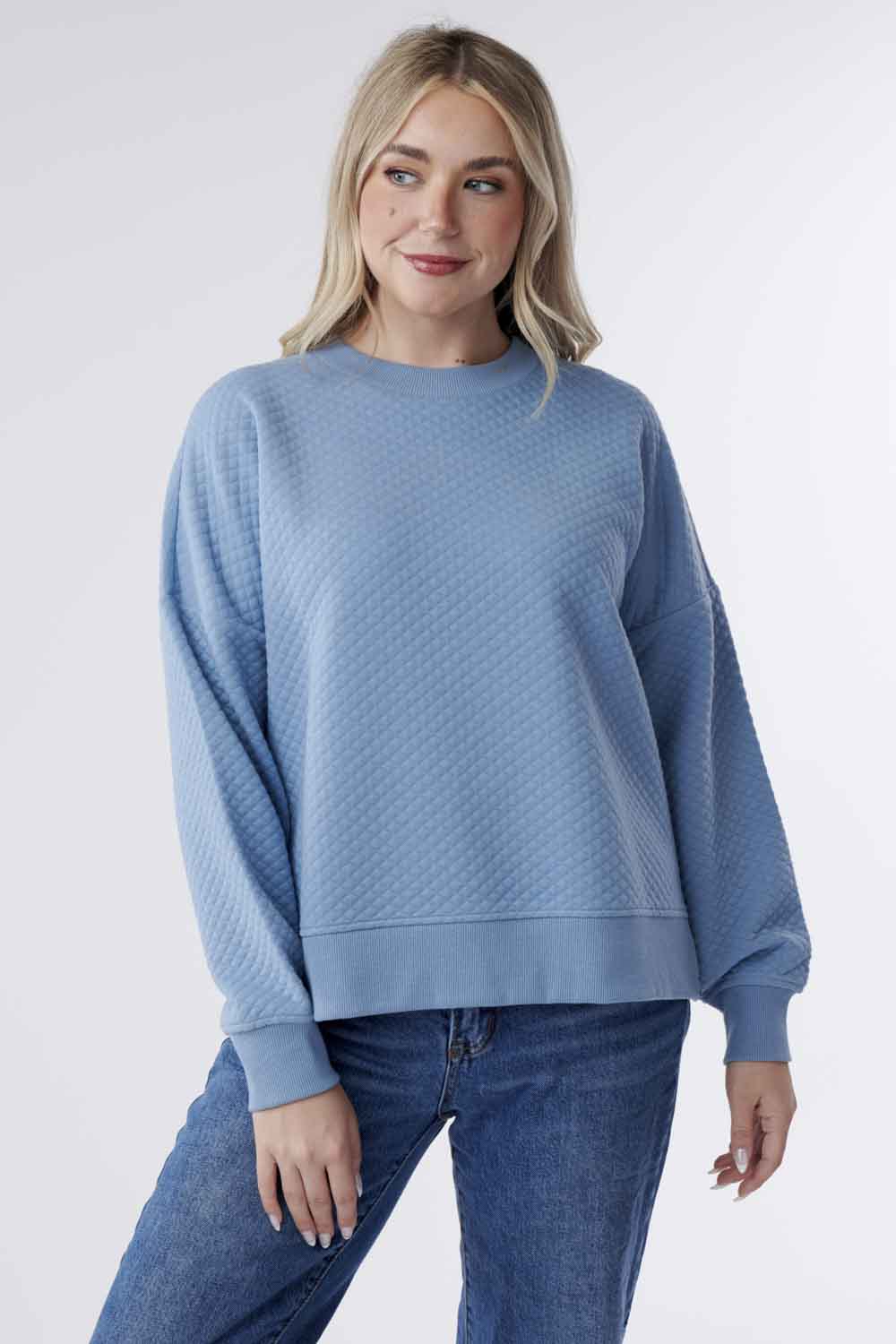 Classyloft Gabriella Jacquard Knit Sweater Top-Light Blue L