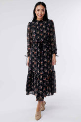 Ava Black Floral Midi Dress