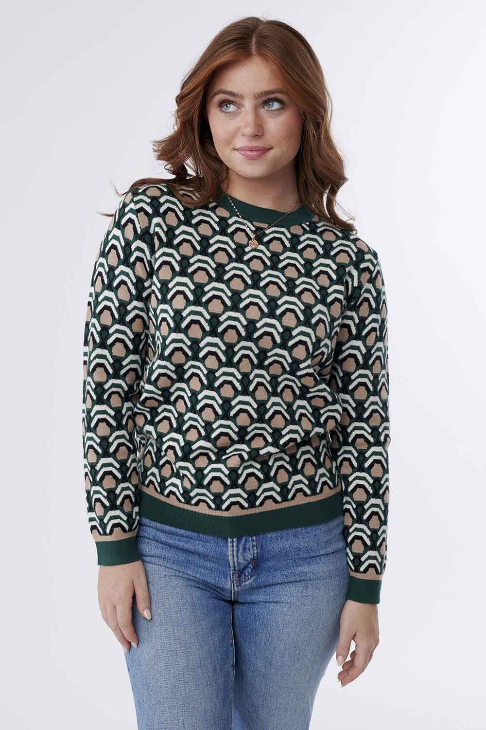 Olive Printed Sweater Top