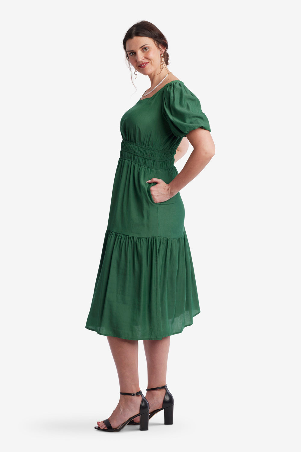 Piper Smocked Waist Midi Dress-Green