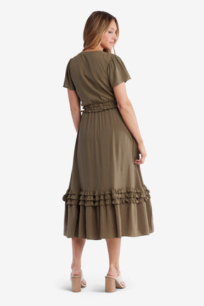 Fiona Ruffled Midi Dress-Olive