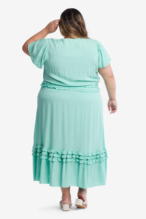 Fiona Ruffled Midi Dress- Mint Green