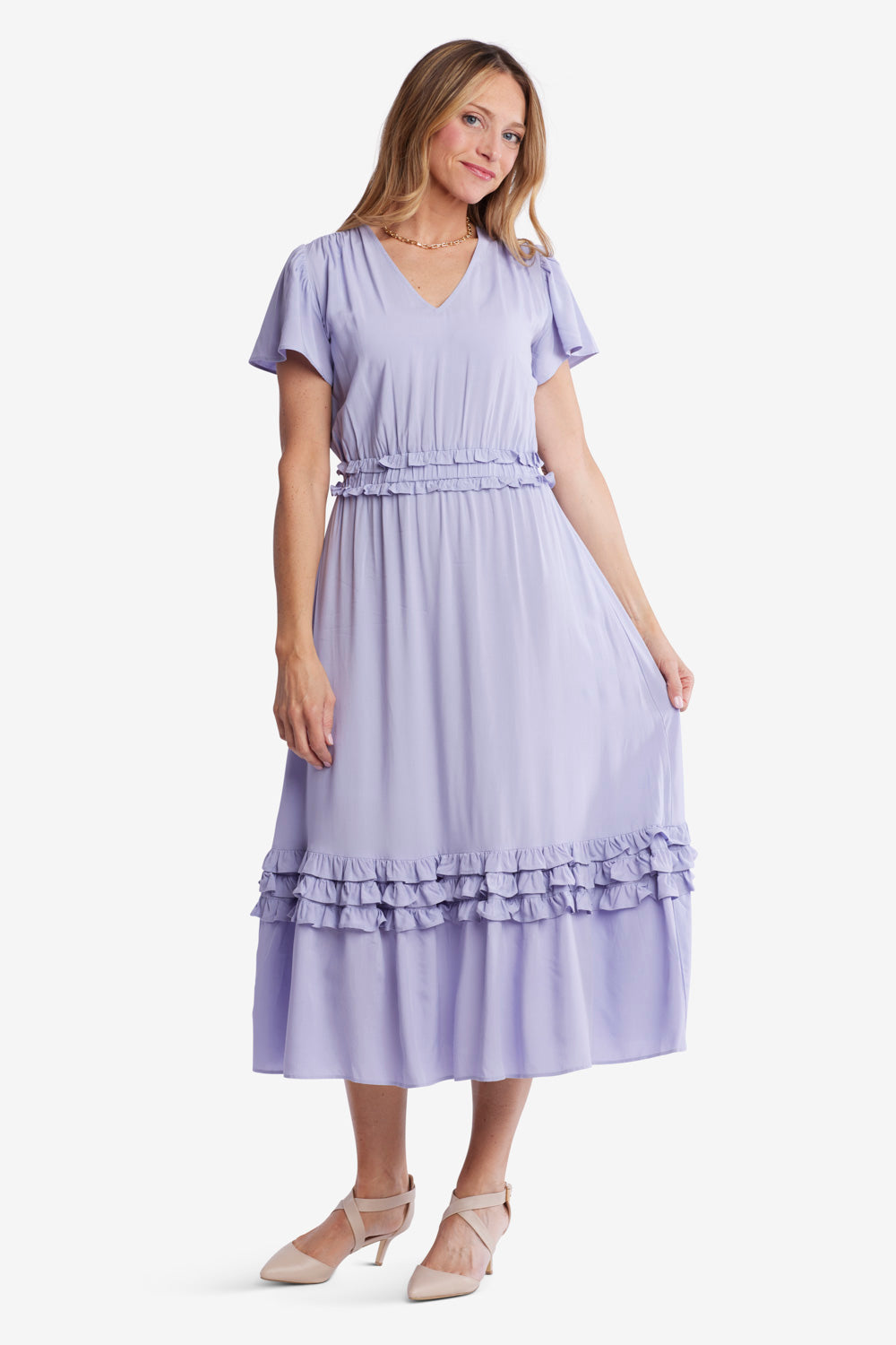 Fiona Ruffled Midi Dress- Lavender