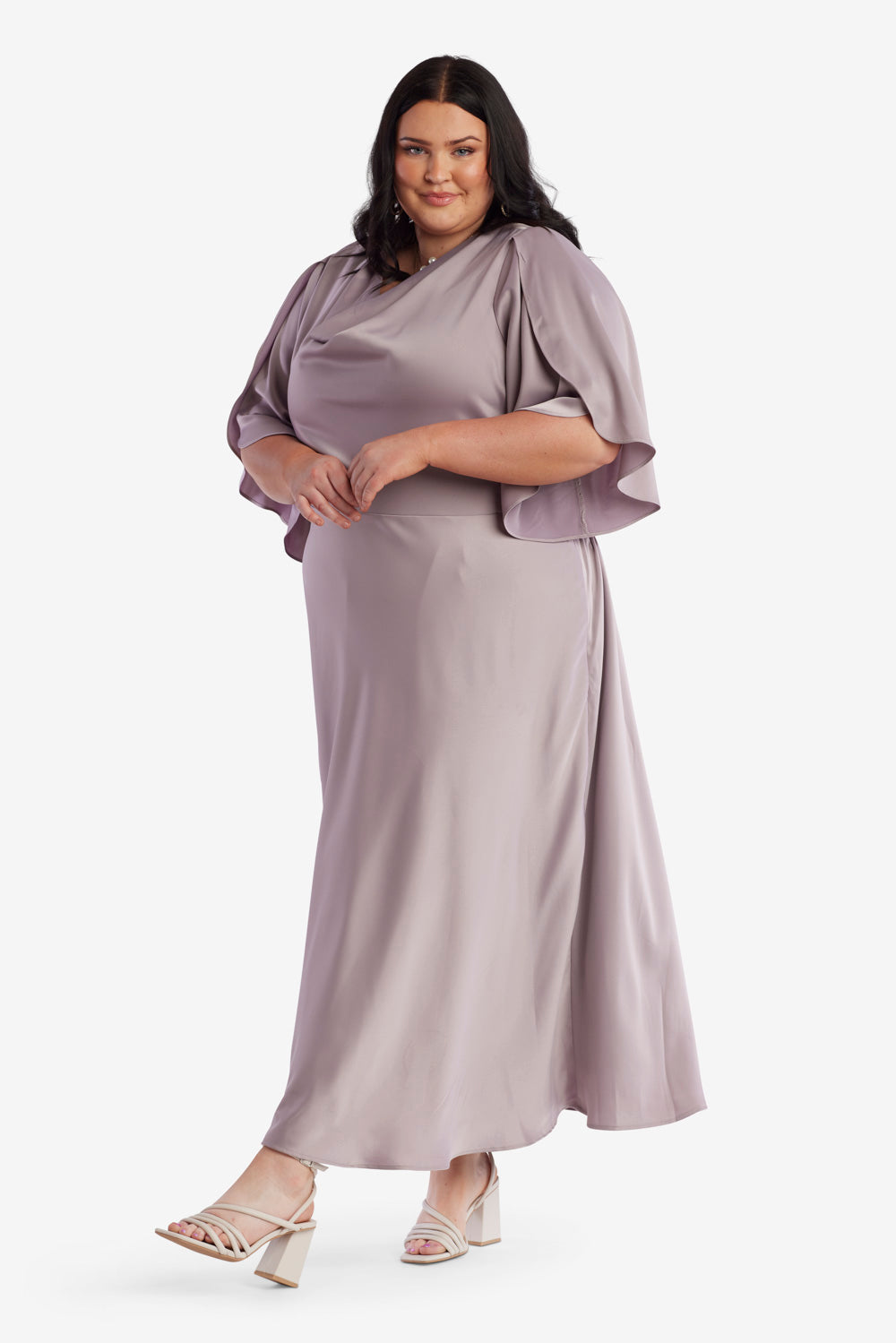 Luna Cowl Neckline Midi Dress-Purple