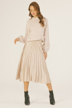 Fashionable Champagne Satin Pleated Skirt