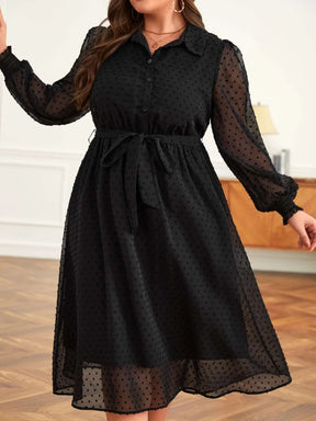 Curvy Melanie Black Swiss Dot Midi Dress