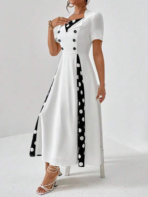 Retro Classy Polka Dot Button Dress