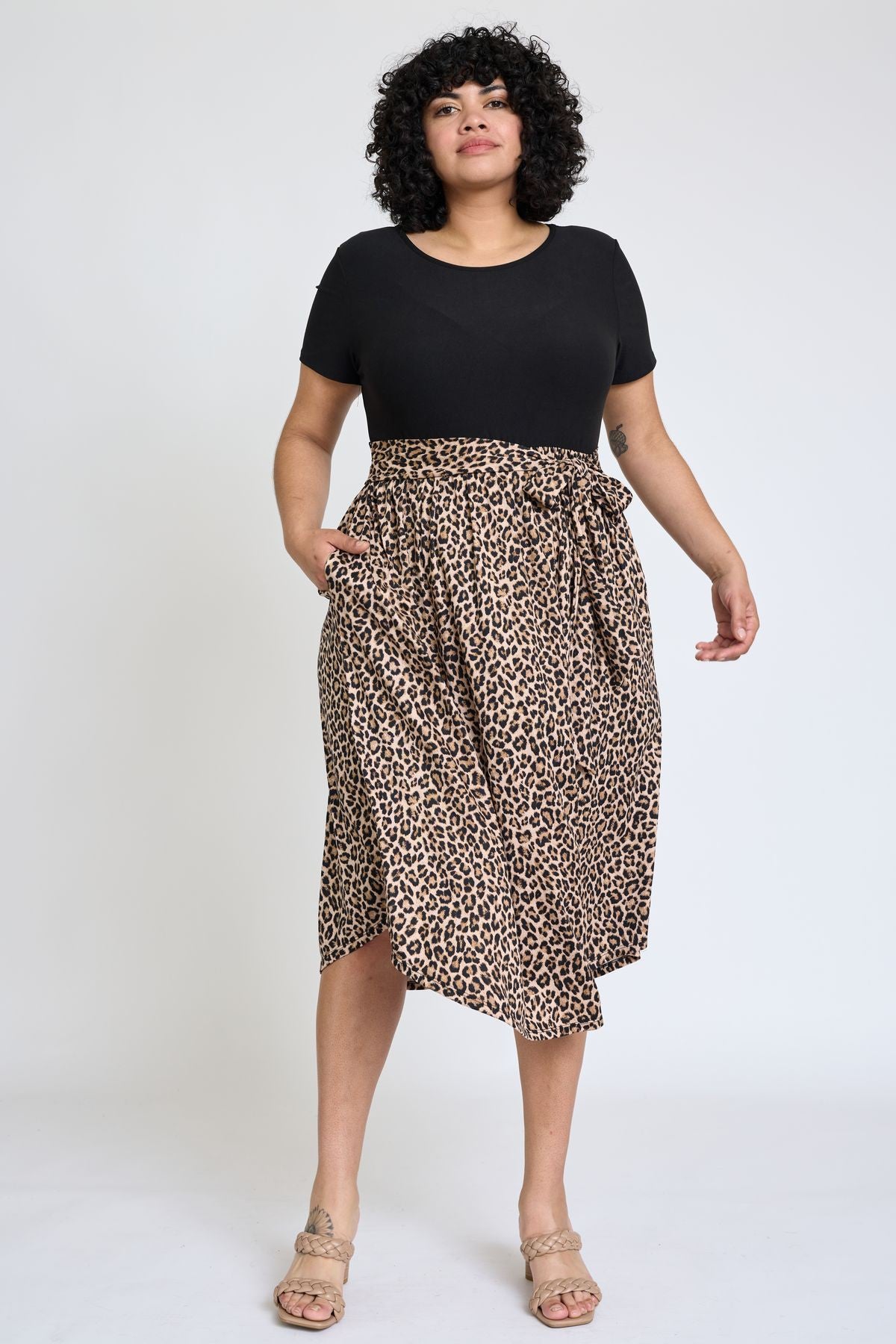 Curvy Eunice Contrast Knitted Leopard Dress