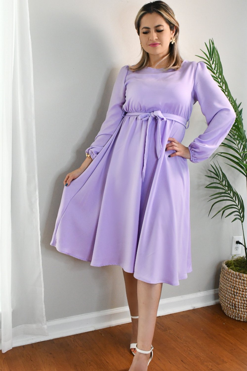 Hollywood Satin Midi Dress- Lilac