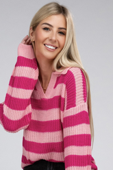 Cozy Vision Striped Pink Sweater