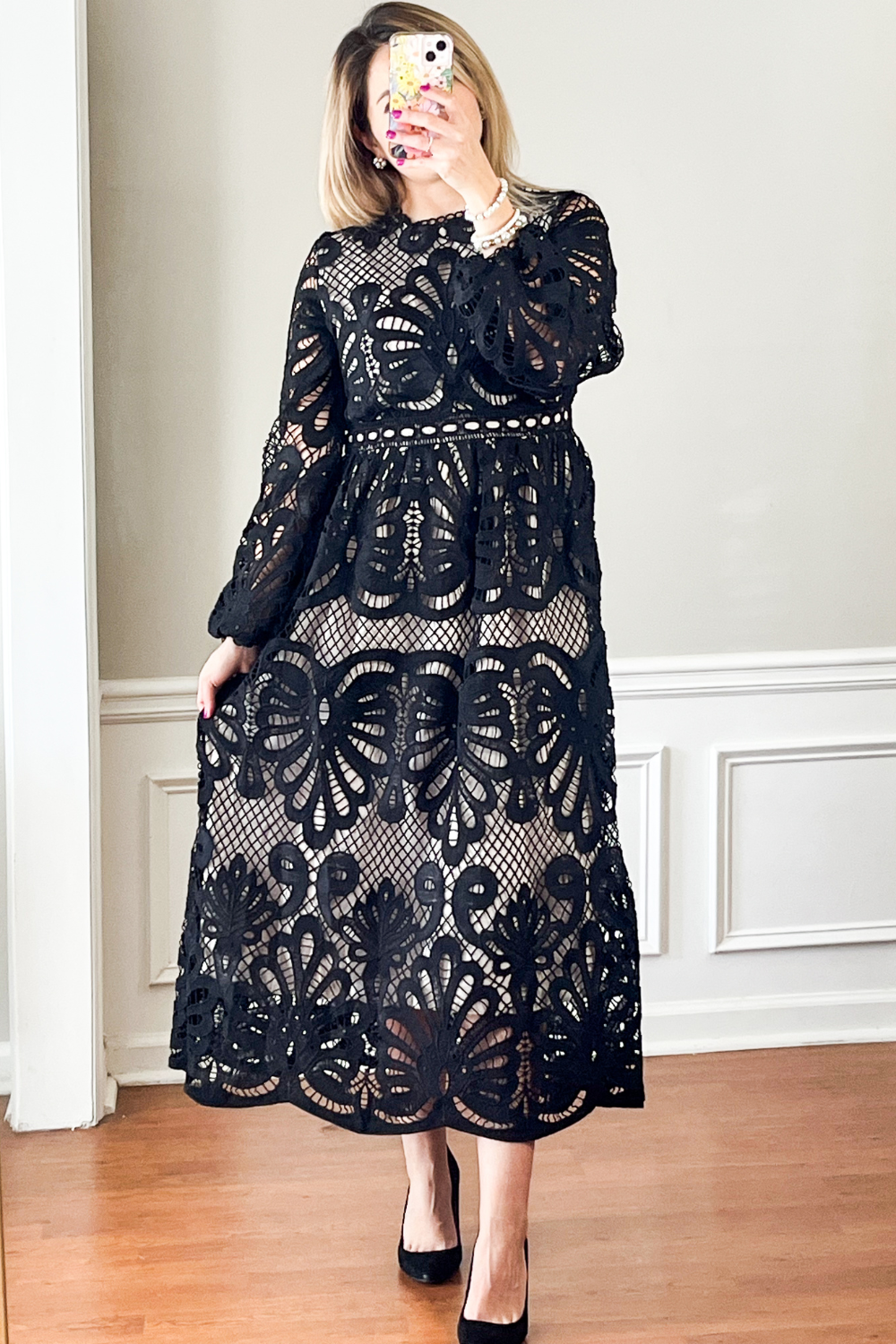 Impressive Black Embroidered Midi Dress