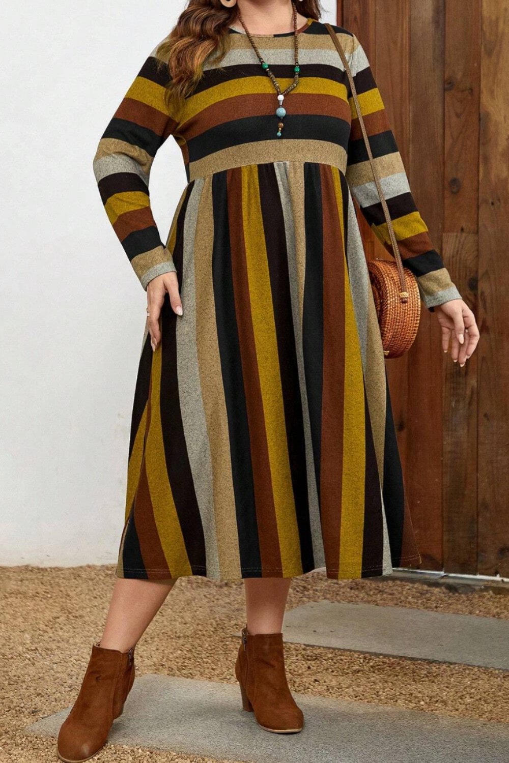 Curvy Stay Warm Striped Midi Dress