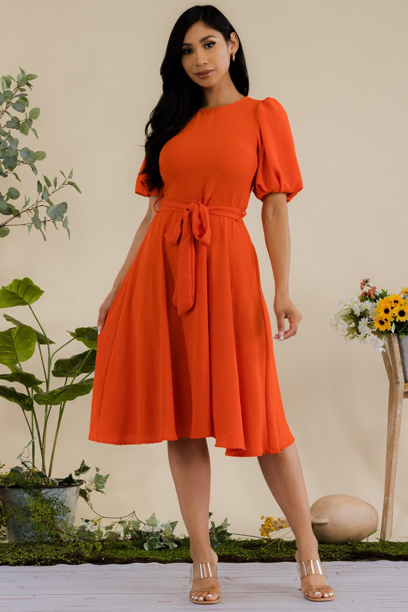 Cinthia Princess Sleeve Midi Dress- Orange