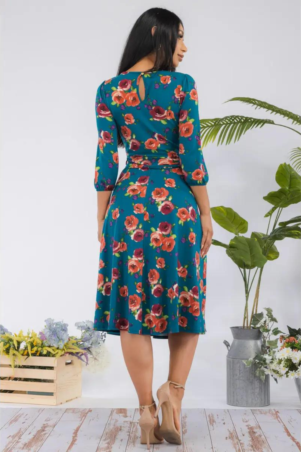 Keep it Lovely Floral Belted Midi Dress-Teal
