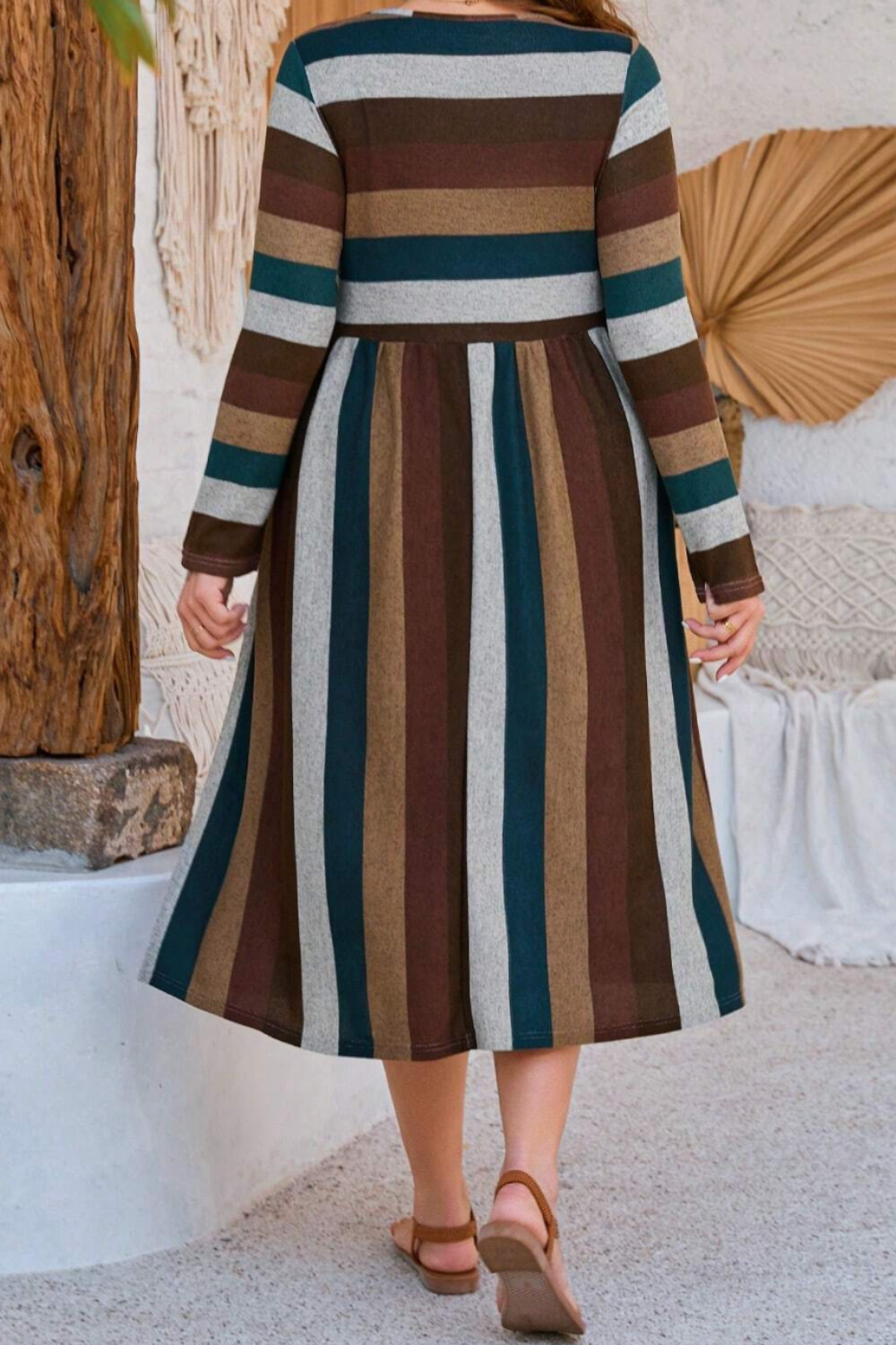 Curvy Stay Warm Striped Midi Dress