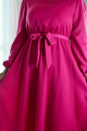 Hollywood Satin Midi Dress- Hot Pink
