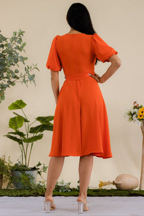 Cinthia Princess Sleeve Midi Dress- Orange