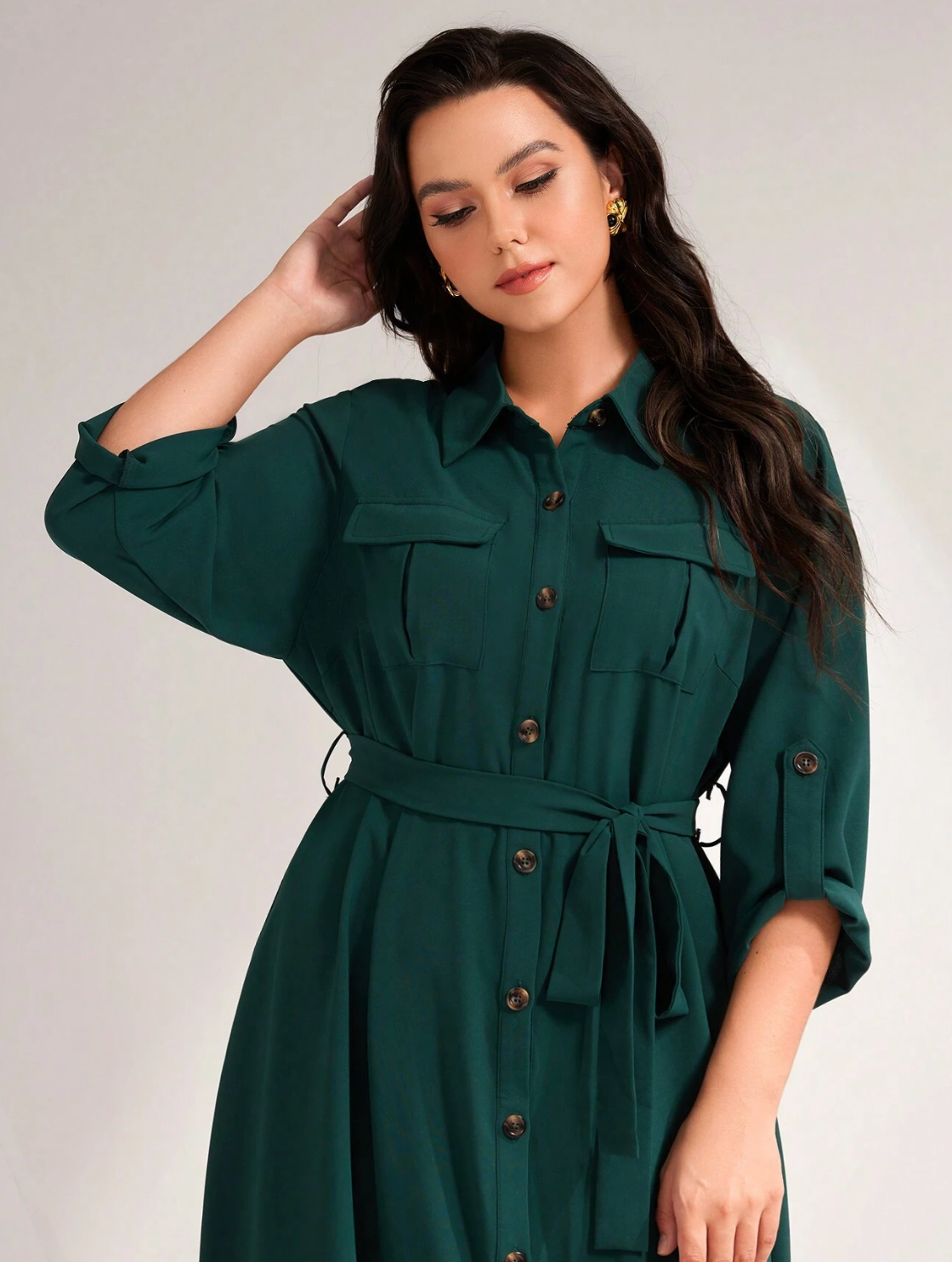 Curvy Classic Green Shirt Dress