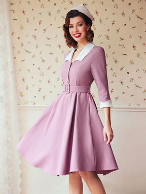 Annalisa Pink Collared Vintage Dress