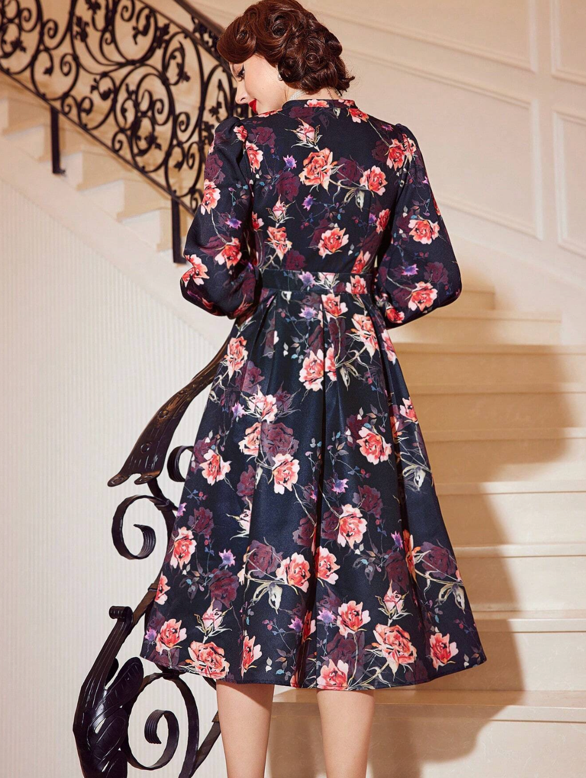 Abbey Floral Vintage Midi Dress