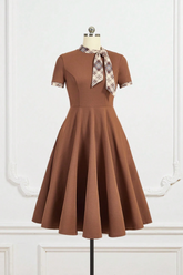 Victoria Plaid Neck Tie Vintage Dress