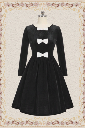 Abbey Black Velvet Vintage Midi Dress