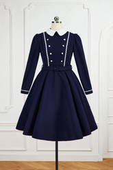 Mary Navy Double Bottom Vintage Midi Dress