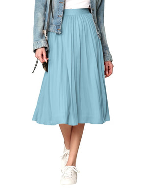 Charming Blue Pleated Midi Skirt