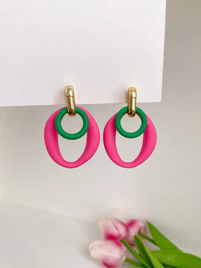 Stylish Double Circle Pink & Green Earrings