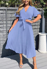Totally Charming Blue Pleated Dress