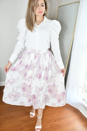 Soft Petals Pink Pleated Midi Skirt