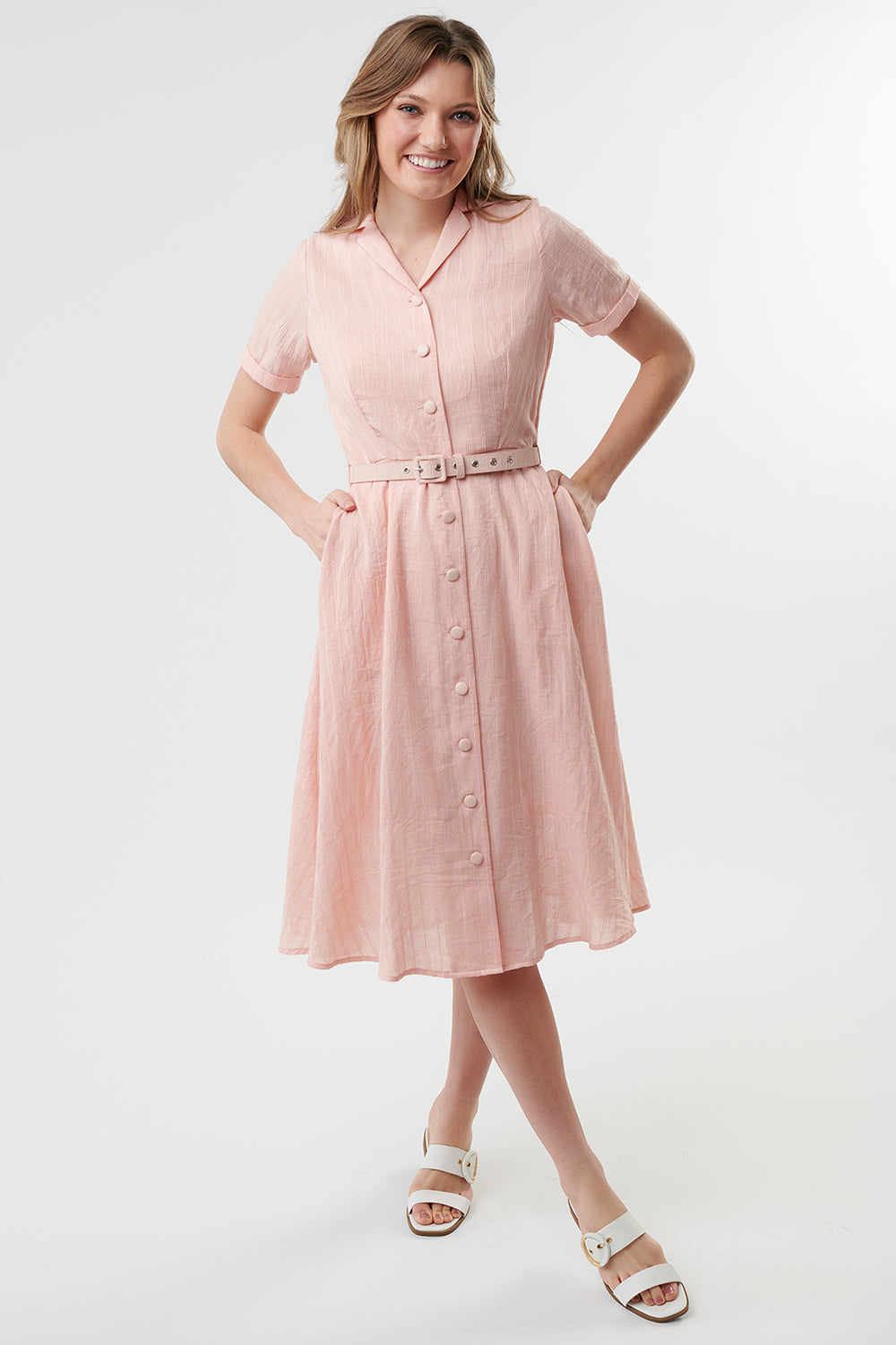 I love Pink Button Midi Dress