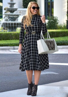 Michelle Plaid Long Sleeve Midi Dress