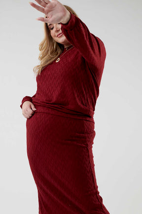 Positive Thoughts Knit Pencil Skirt-Burgundy