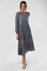 Always Smiling Collared Floral Dress-Grey