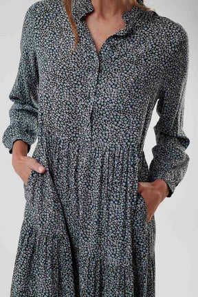 Always Smiling Collared Floral Dress-Grey
