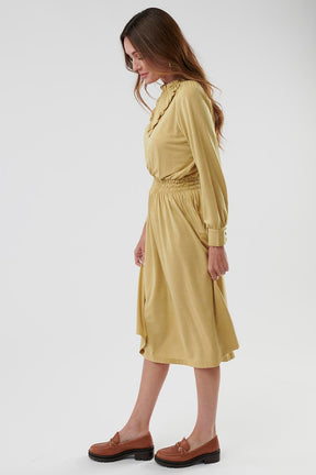 Romantic Style Ruffled Midi Dress-Mustard