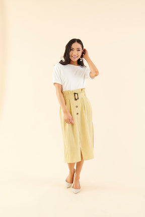 Marnie Paper-Bag Midi Skirt-Yellow