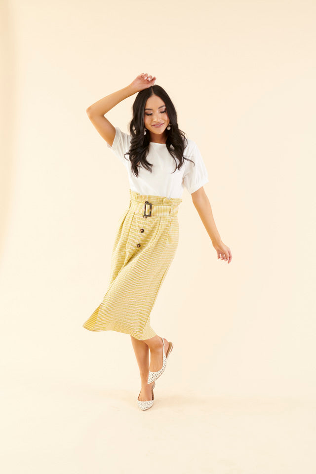 Marnie Paper-Bag Midi Skirt-Yellow